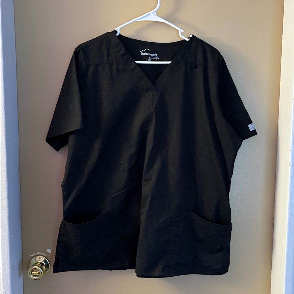 Butter-Soft Black V-Neck Scrub Top